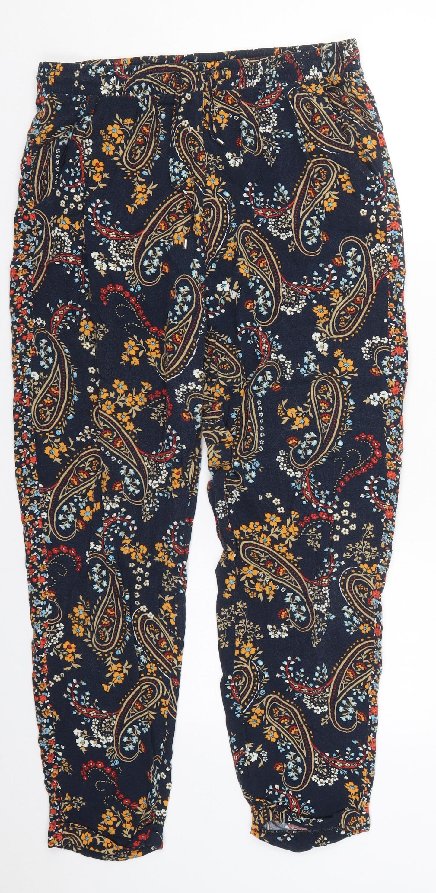 Dorothy Perkins Womens Blue Paisley Viscose Trousers  Size 12 L26 in Regular Drawstring
