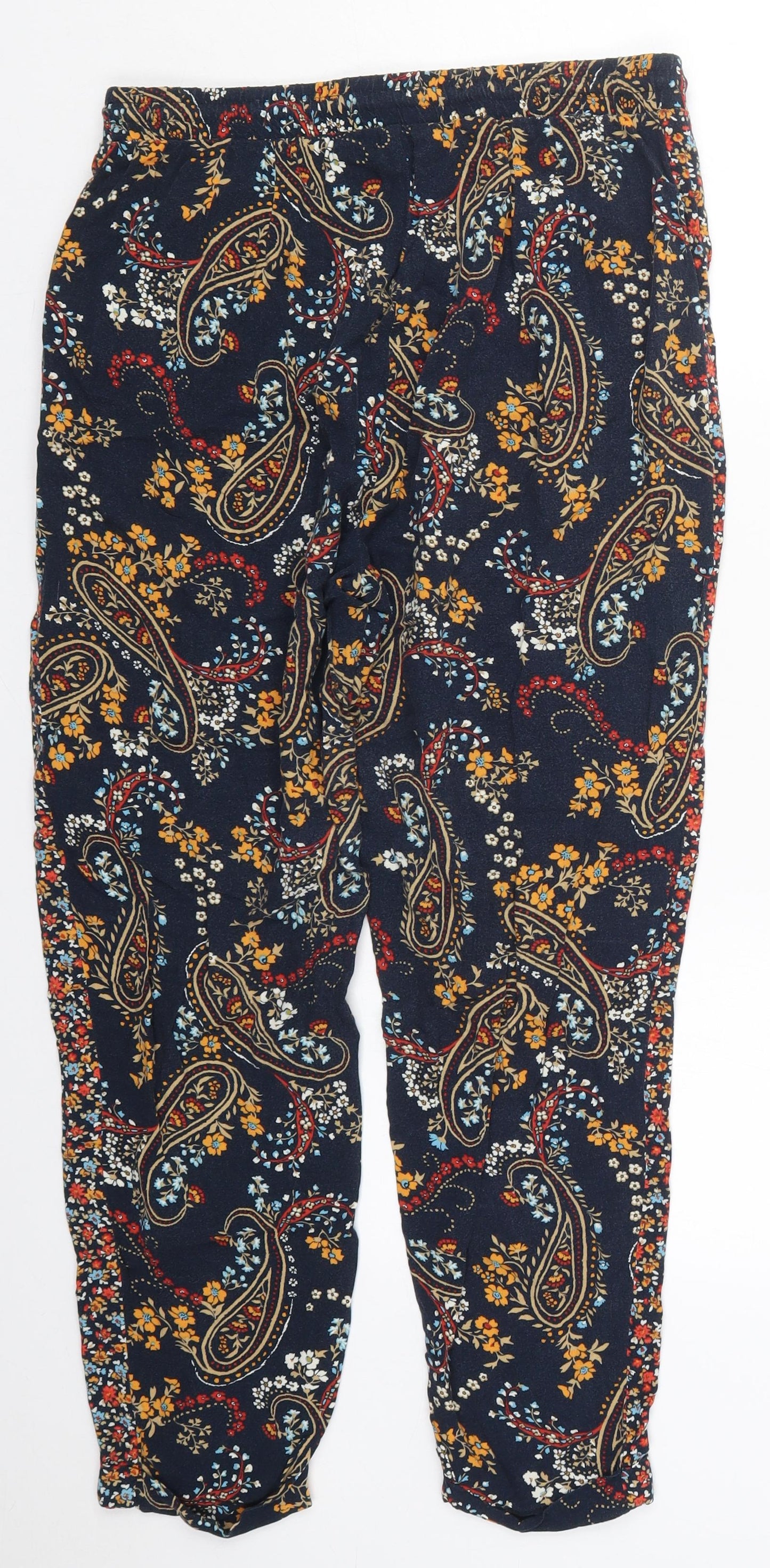 Dorothy Perkins Womens Blue Paisley Viscose Trousers  Size 12 L26 in Regular Drawstring