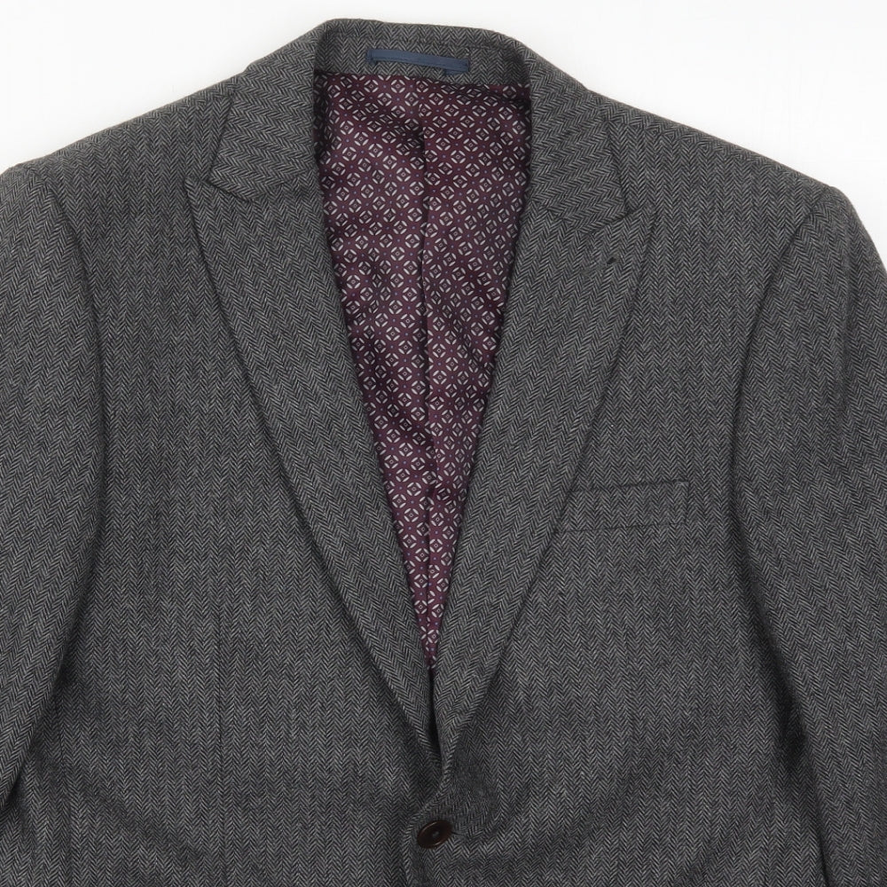 NEXT Mens Grey Herringbone Wool Jacket Suit Jacket Size 40