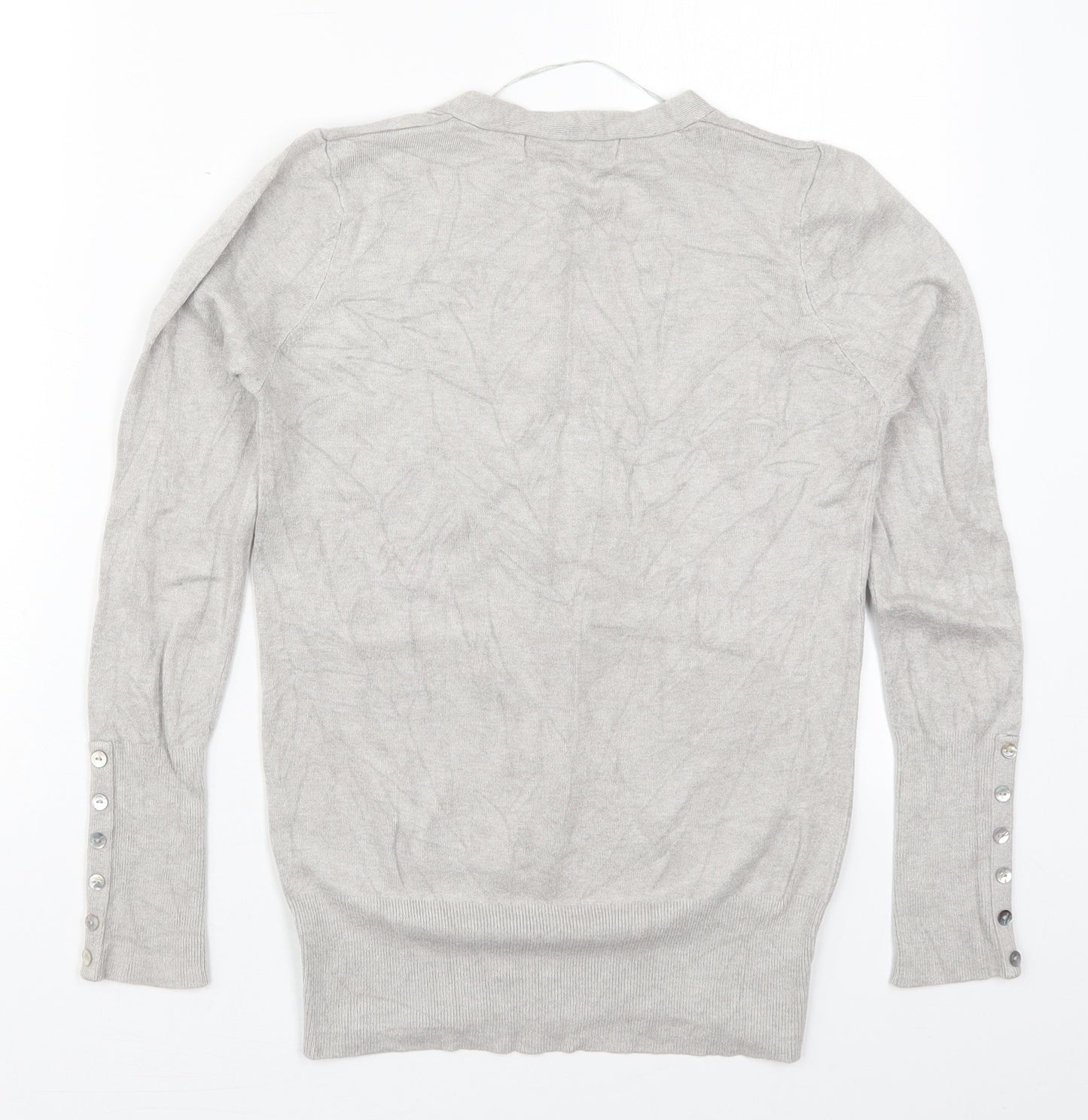 Zara Womens Grey V-Neck  Nylon Pullover Jumper Size M