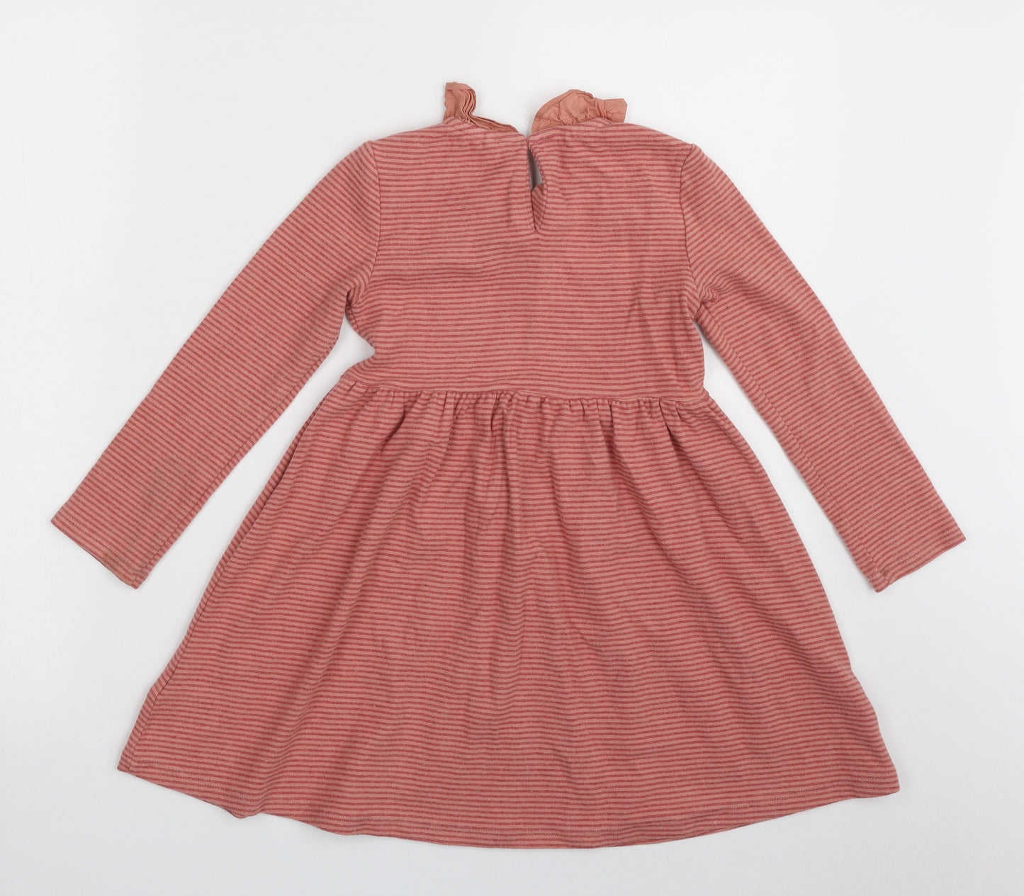 NEXT Girls Pink Striped Cotton T-Shirt Dress  Size 4-5 Years  Crew Neck Button