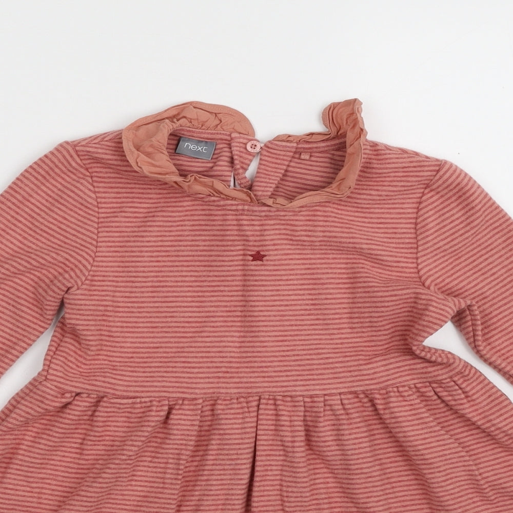 NEXT Girls Pink Striped Cotton T-Shirt Dress  Size 4-5 Years  Crew Neck Button