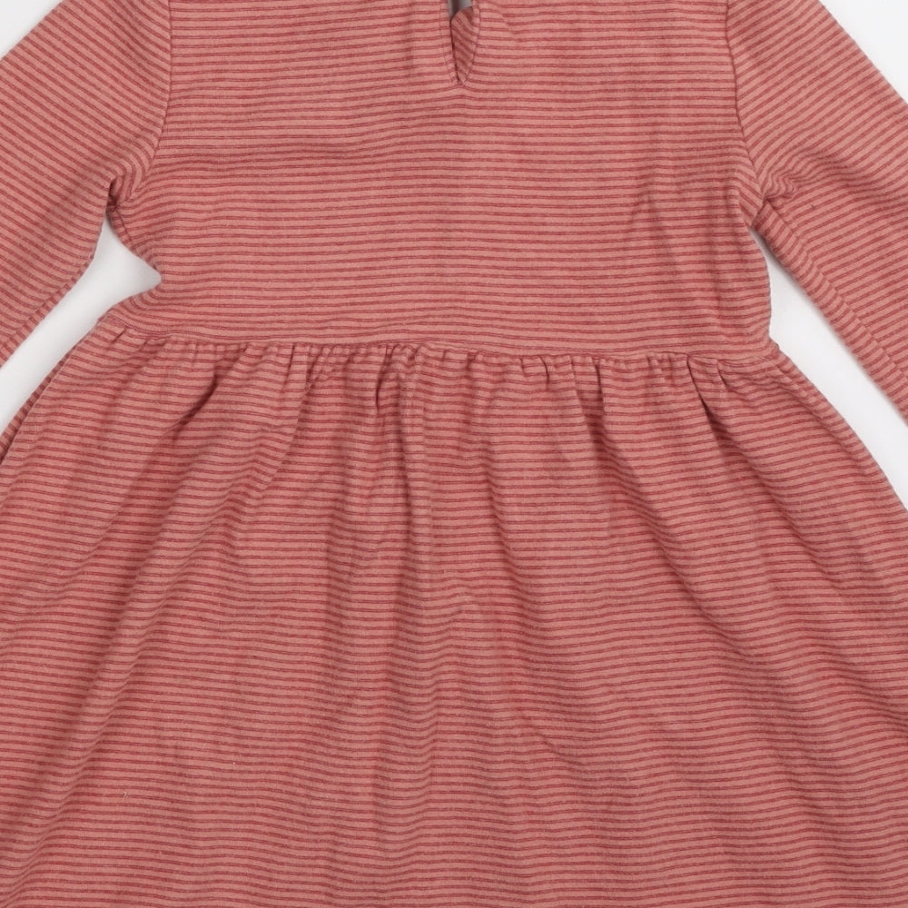NEXT Girls Pink Striped Cotton T-Shirt Dress  Size 4-5 Years  Crew Neck Button