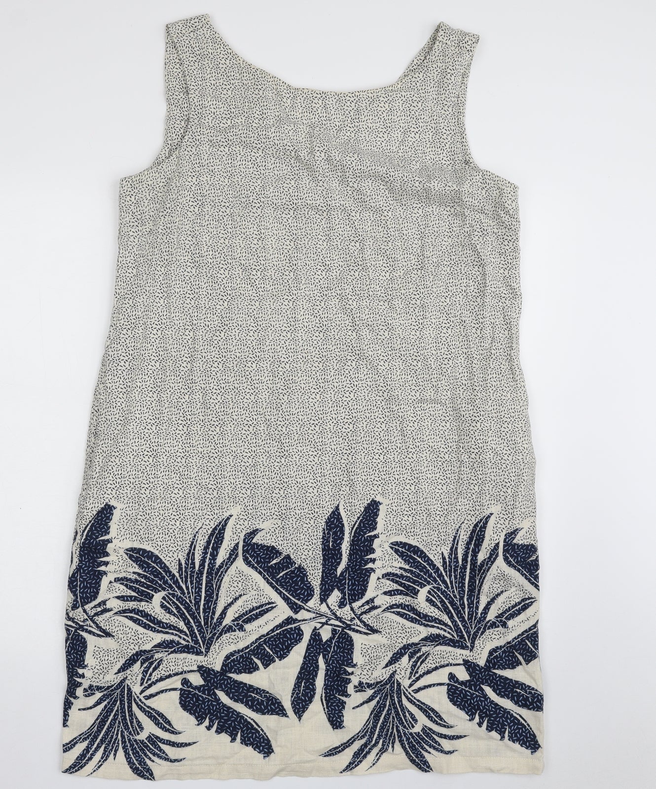 NEXT Womens Beige Floral Linen A-Line  Size 14  Boat Neck