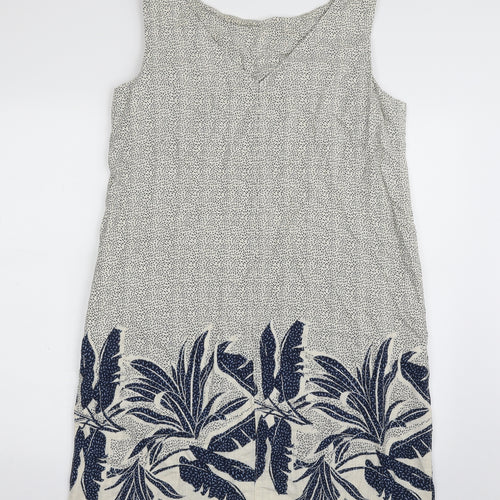NEXT Womens Beige Floral Linen A-Line  Size 14  Boat Neck