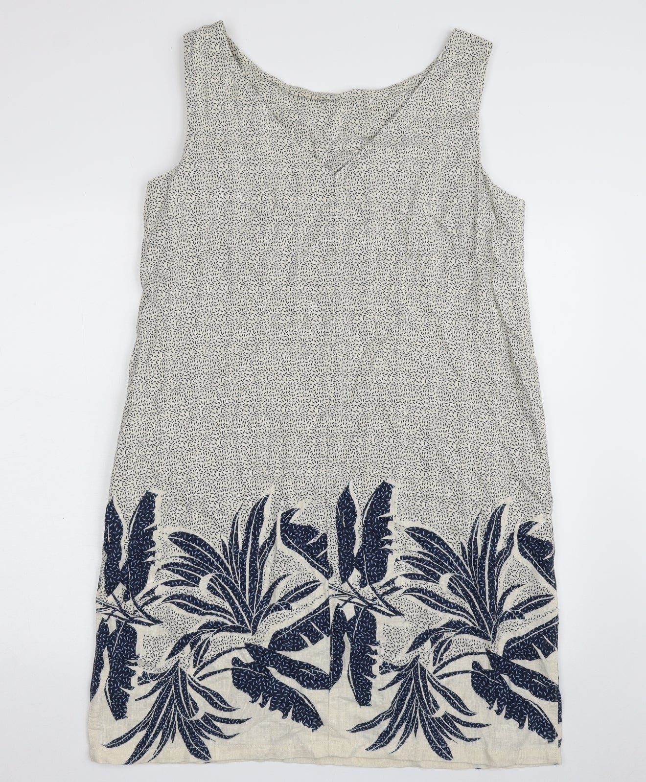 NEXT Womens Beige Floral Linen A-Line  Size 14  Boat Neck