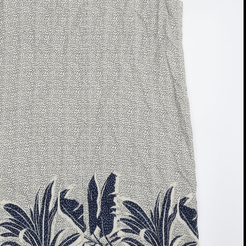 NEXT Womens Beige Floral Linen A-Line  Size 14  Boat Neck