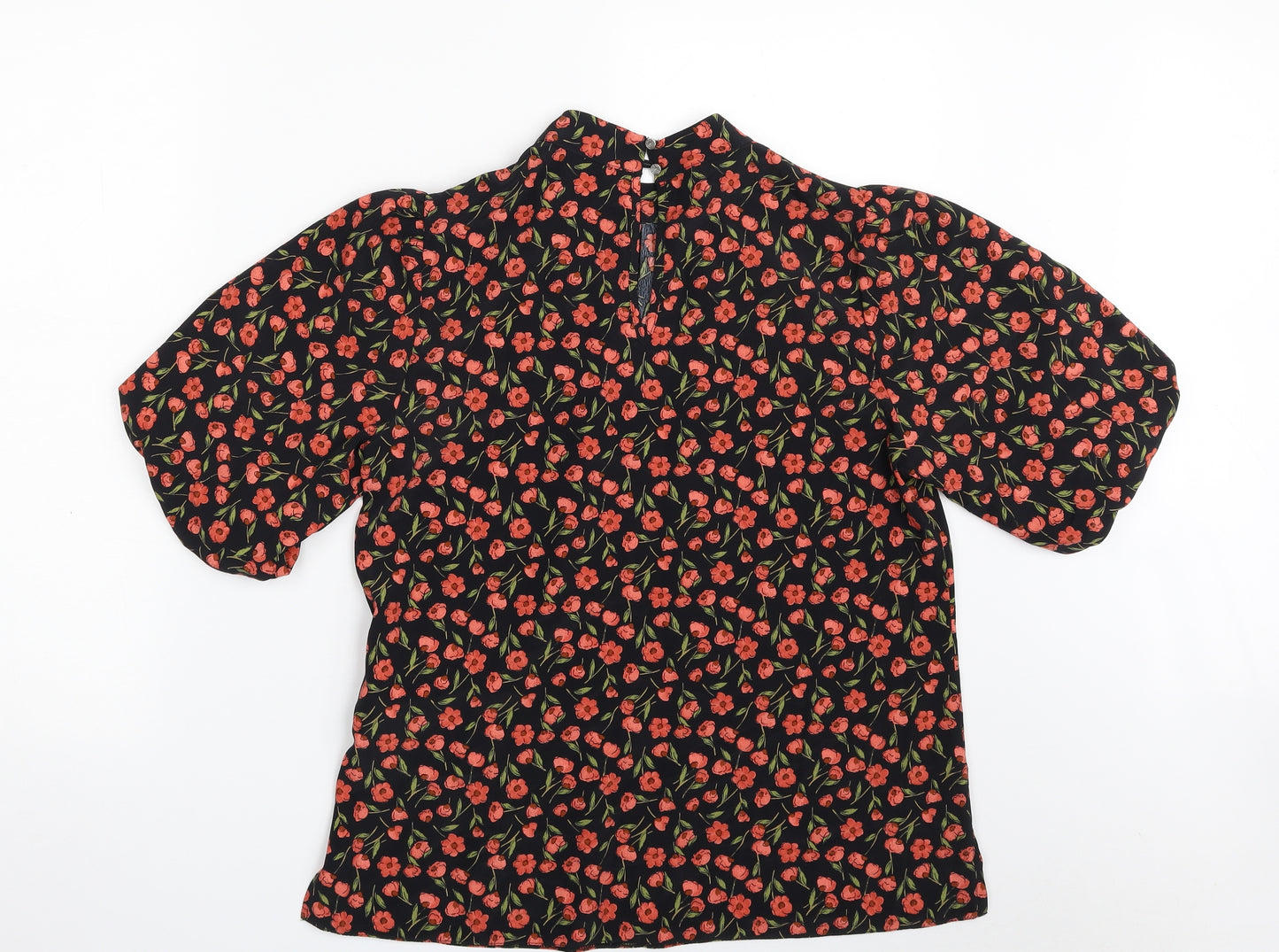 Dorothy Perkins Womens Black Floral Polyester Basic Blouse Size 10 Crew Neck