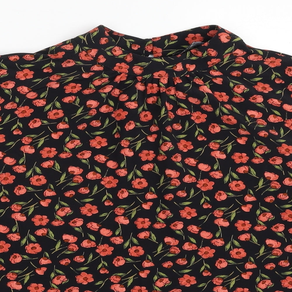 Dorothy Perkins Womens Black Floral Polyester Basic Blouse Size 10 Crew Neck