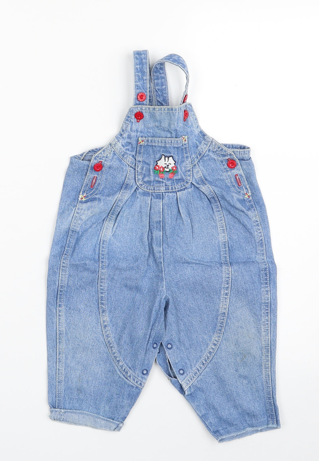 St. Michael Girls Blue  100% Cotton Pinafore/Dungaree Dress  Size 12 Months  Off the Shoulder Snap