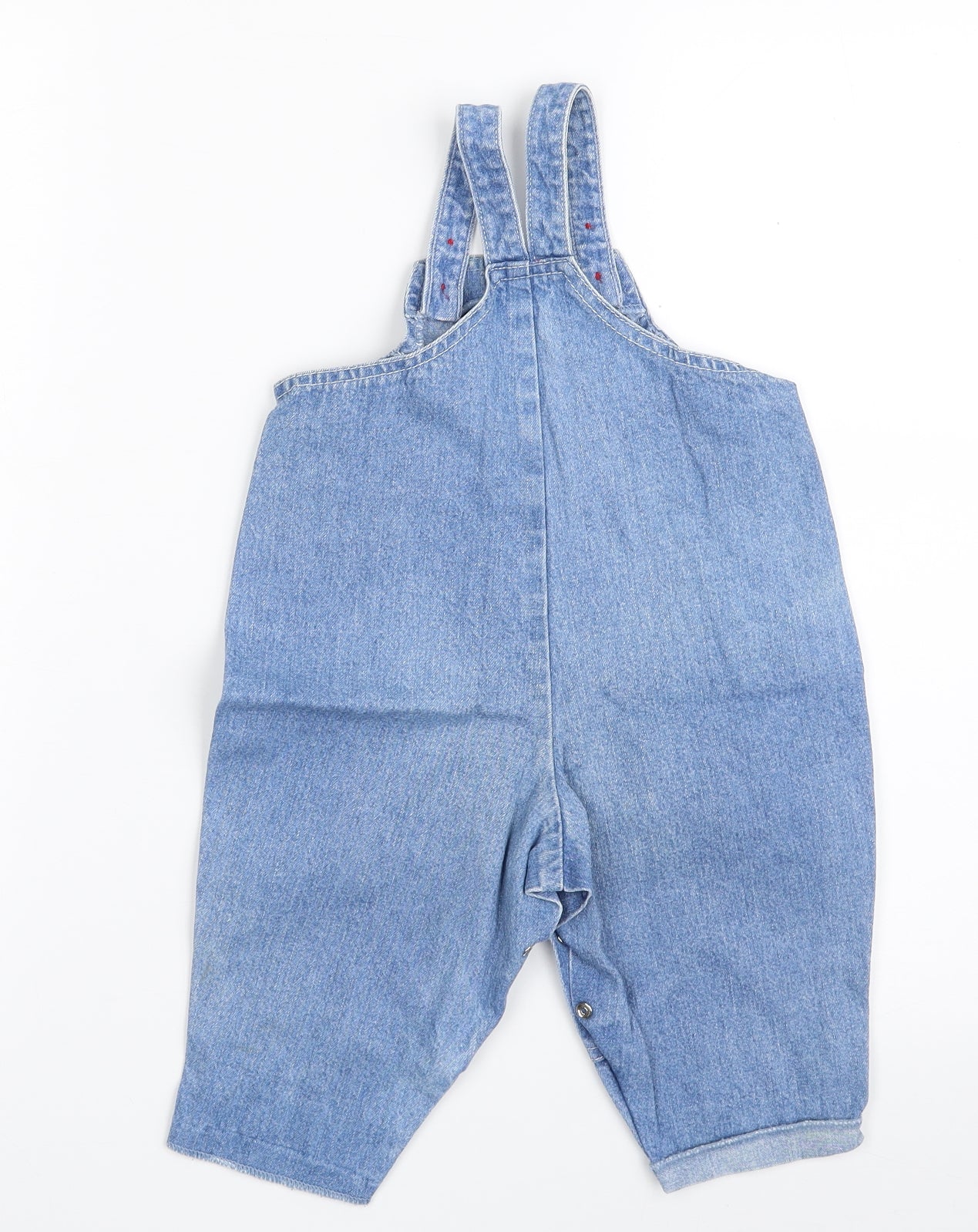 St. Michael Girls Blue  100% Cotton Pinafore/Dungaree Dress  Size 12 Months  Off the Shoulder Snap