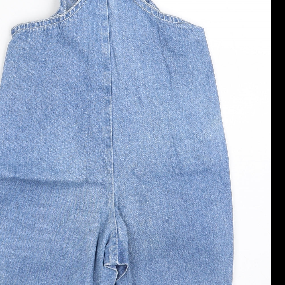 St. Michael Girls Blue  100% Cotton Pinafore/Dungaree Dress  Size 12 Months  Off the Shoulder Snap
