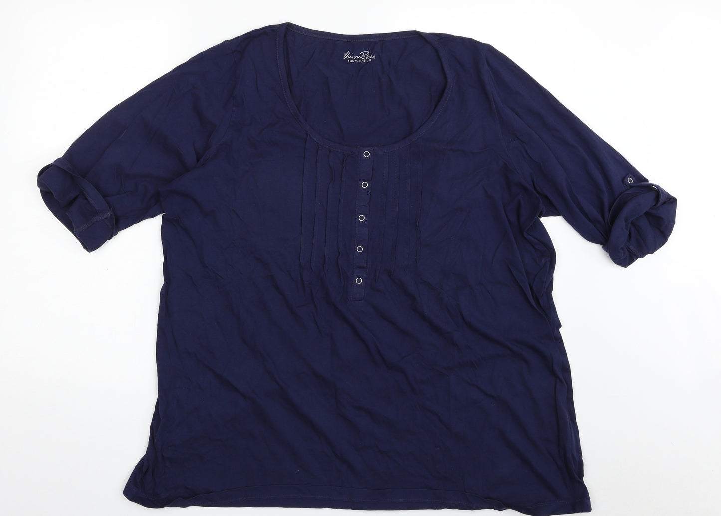 Union Blues Womens Blue  100% Cotton Basic T-Shirt Size 22 Scoop Neck