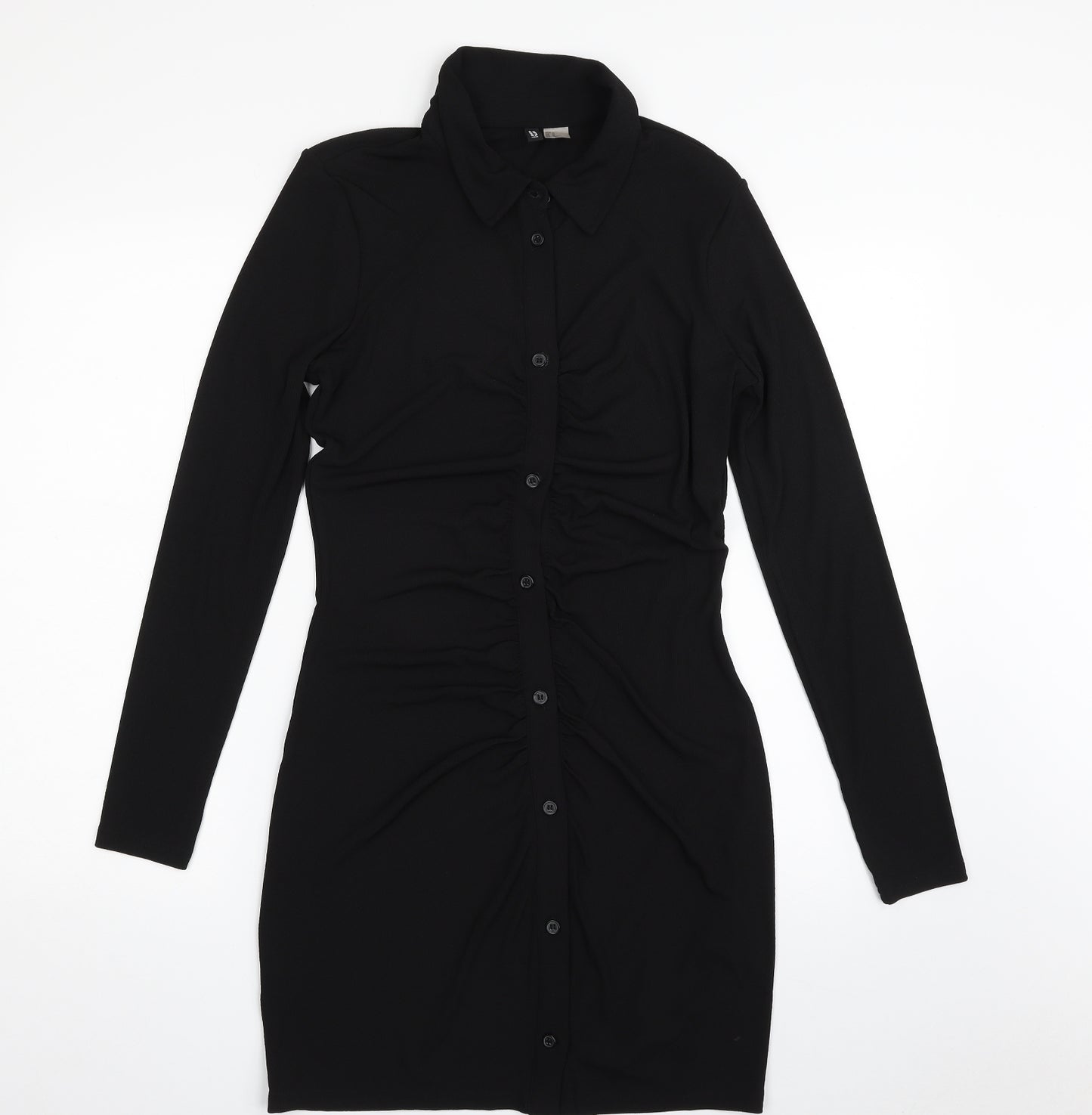 H&M Womens Black  Polyester Shirt Dress  Size M  Collared Button
