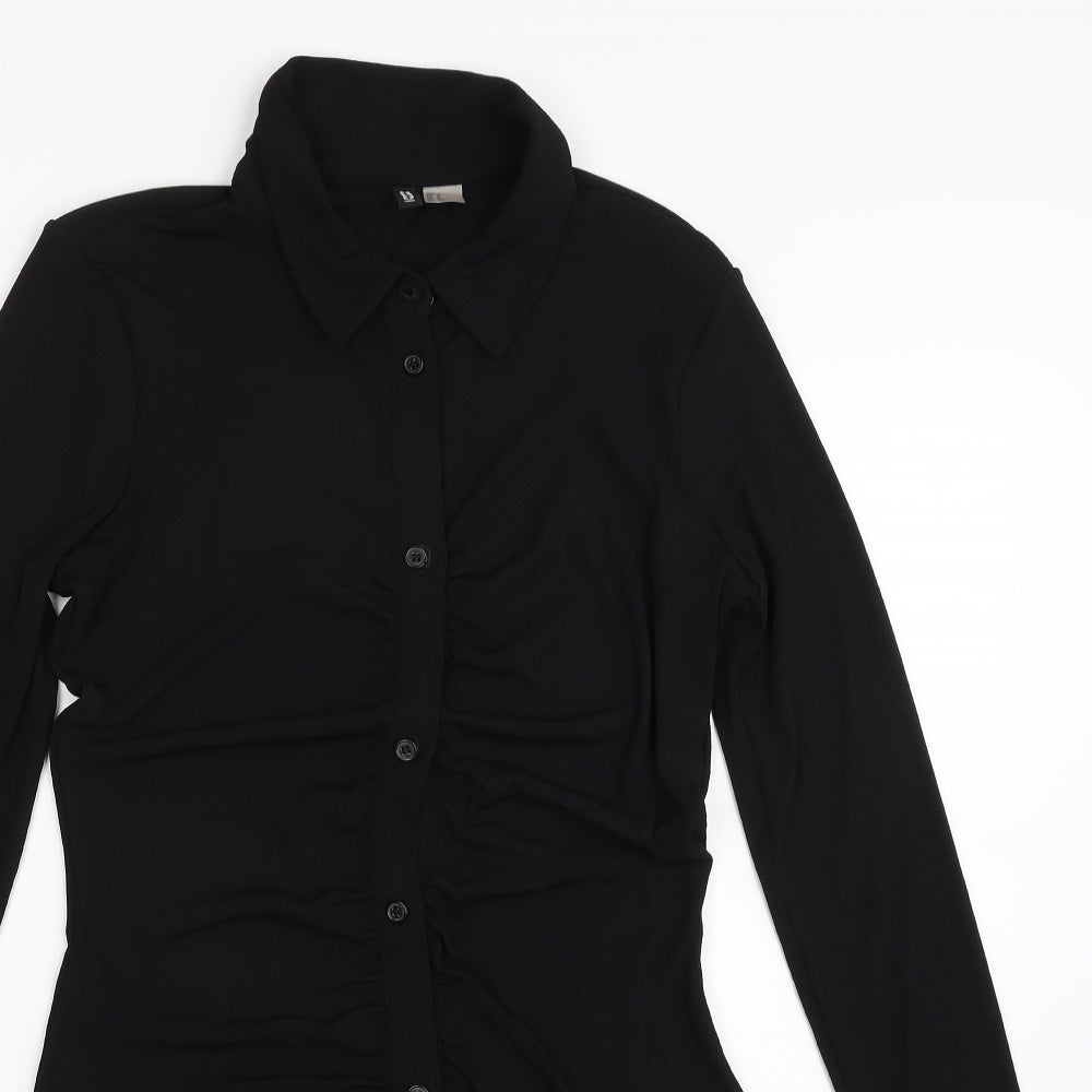 H&M Womens Black  Polyester Shirt Dress  Size M  Collared Button