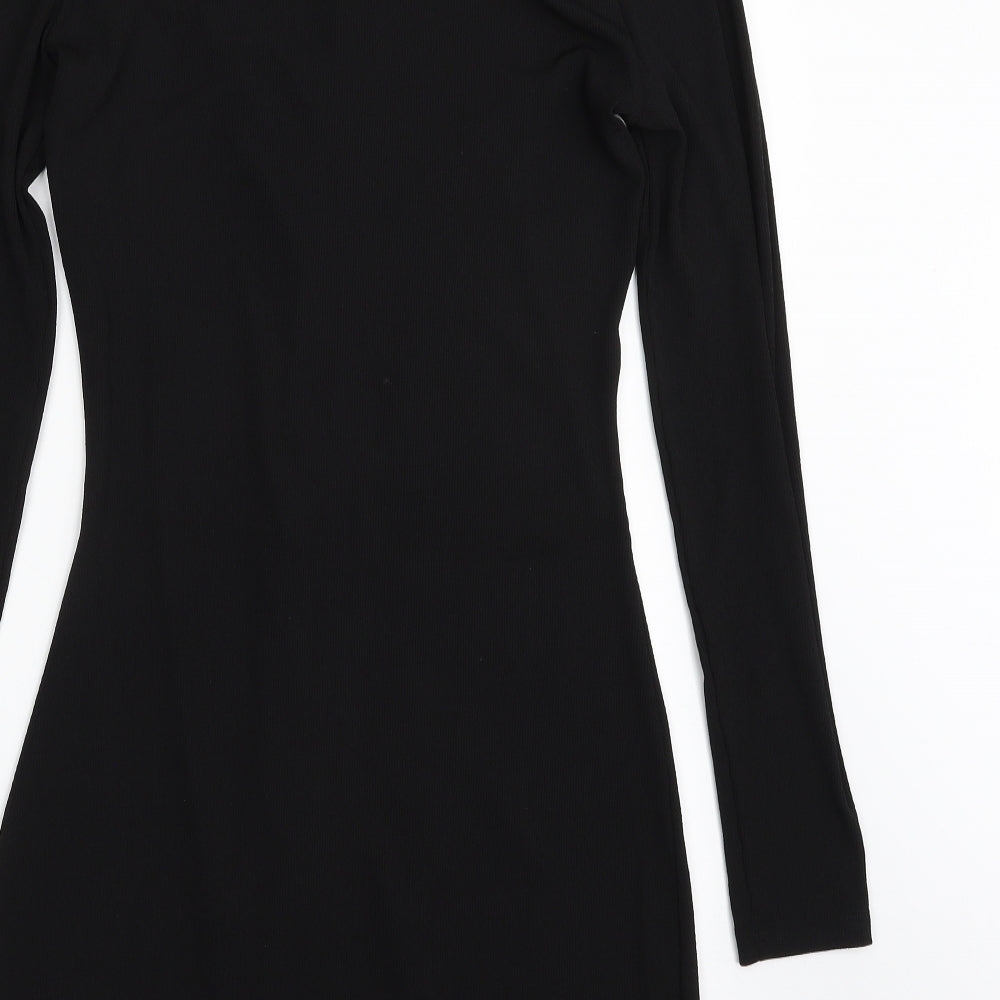 H&M Womens Black  Polyester Shirt Dress  Size M  Collared Button