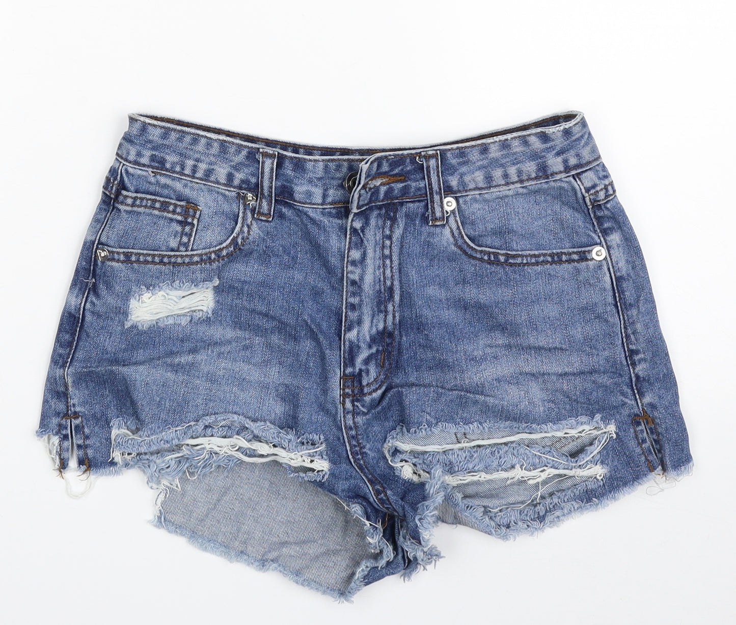 Missguided Womens Blue  100% Cotton Hot Pants Shorts Size 8  Slim Zip
