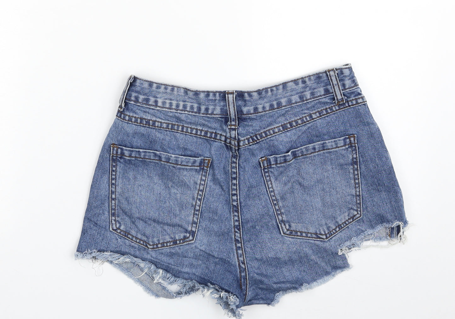 Missguided Womens Blue  100% Cotton Hot Pants Shorts Size 8  Slim Zip