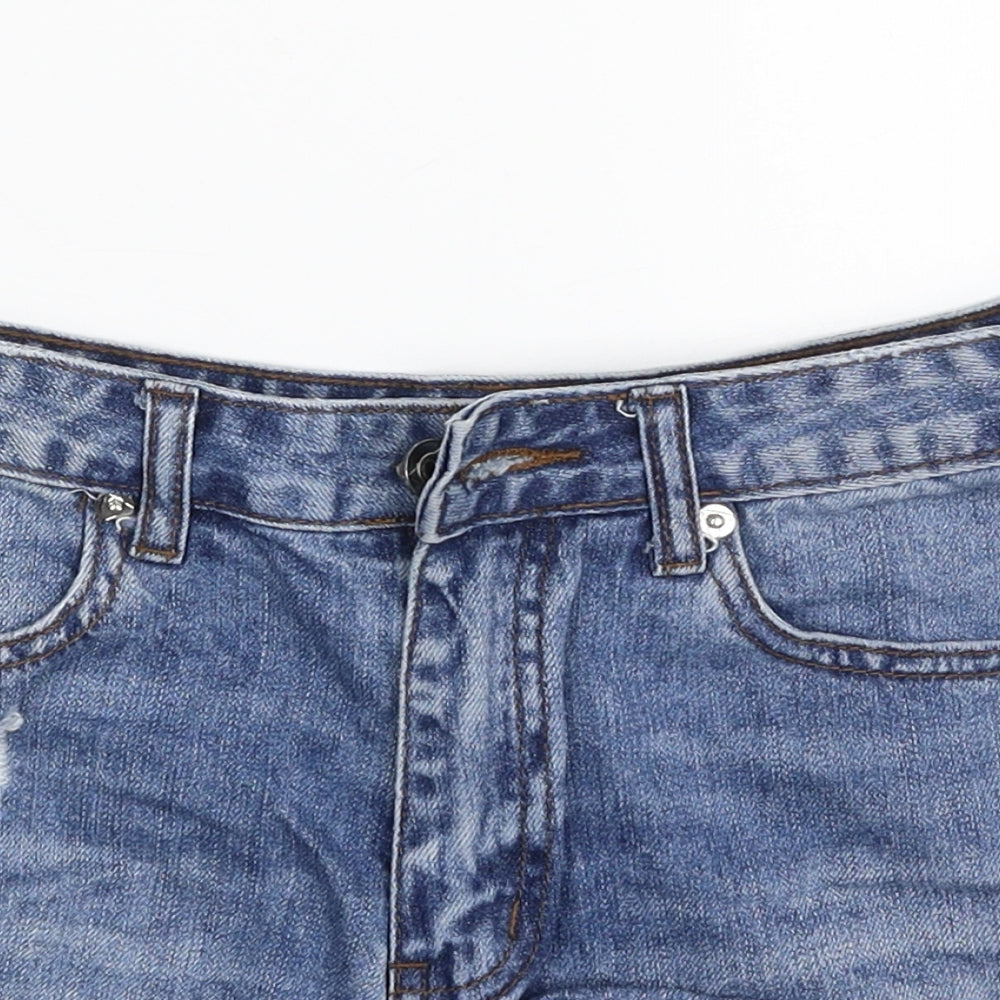 Missguided Womens Blue  100% Cotton Hot Pants Shorts Size 8  Slim Zip