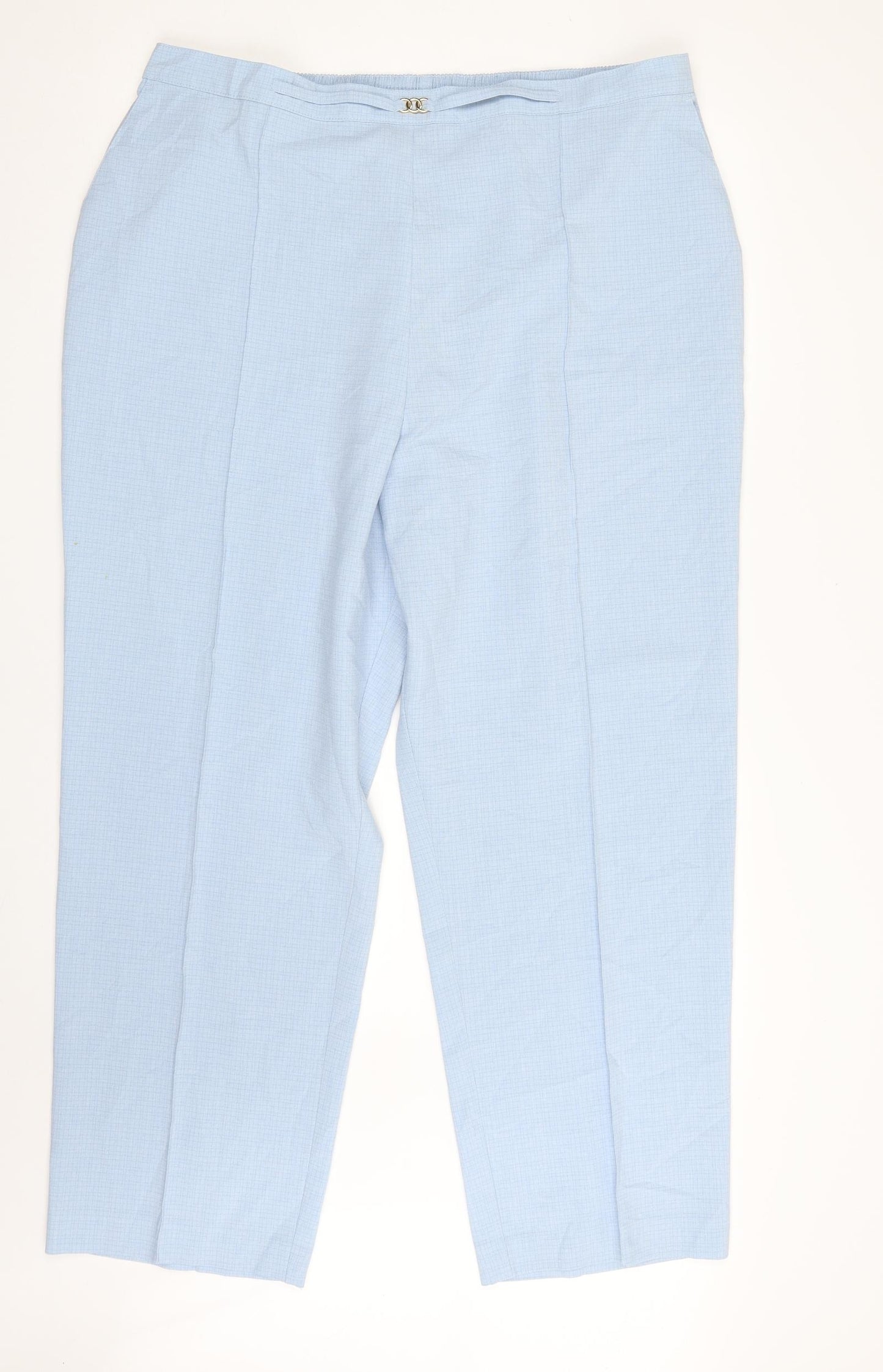 Marks and Spencer Womens Blue Check Polyester Trousers  Size 24 L30 in Regular
