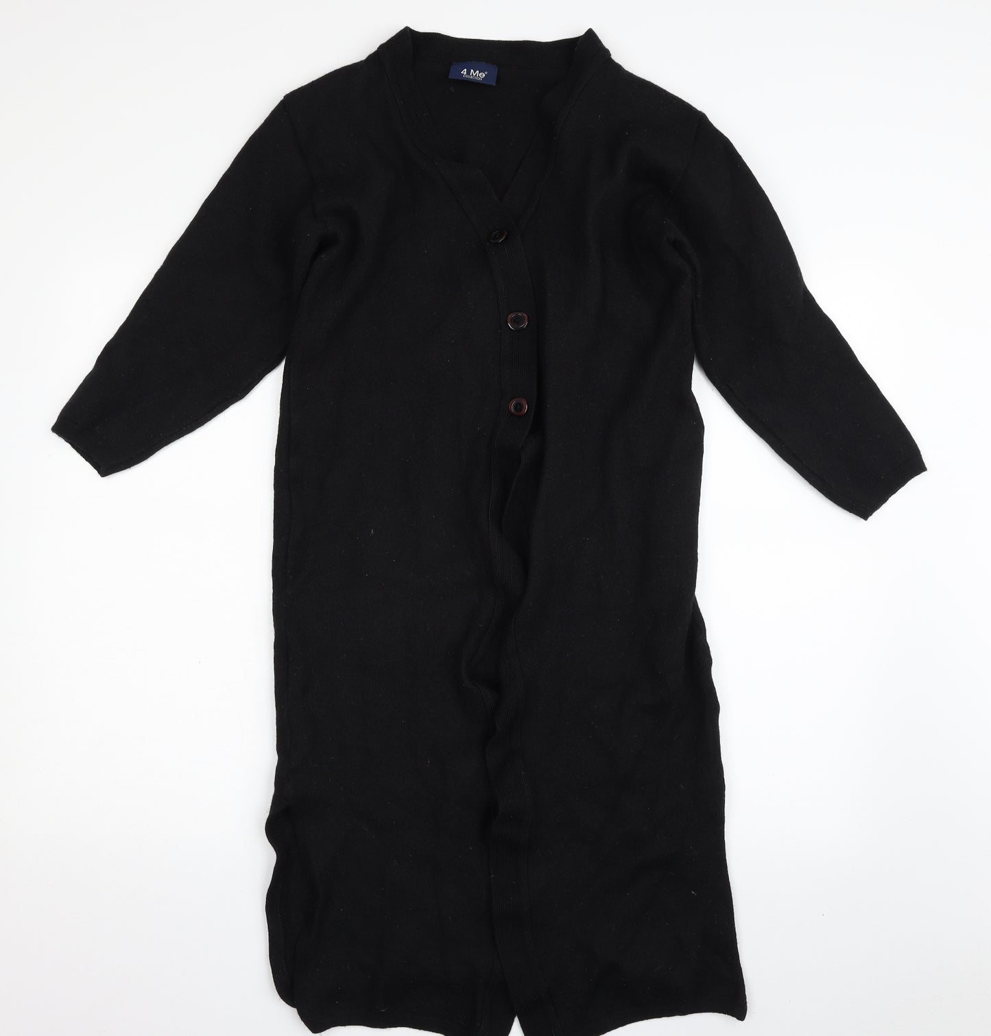 4 Me Collection Womens Black  Wool Jumper Dress  Size L  Round Neck Button - Shoulder Pads