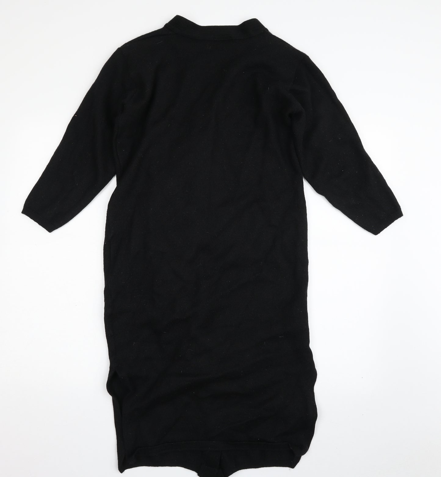 4 Me Collection Womens Black  Wool Jumper Dress  Size L  Round Neck Button - Shoulder Pads