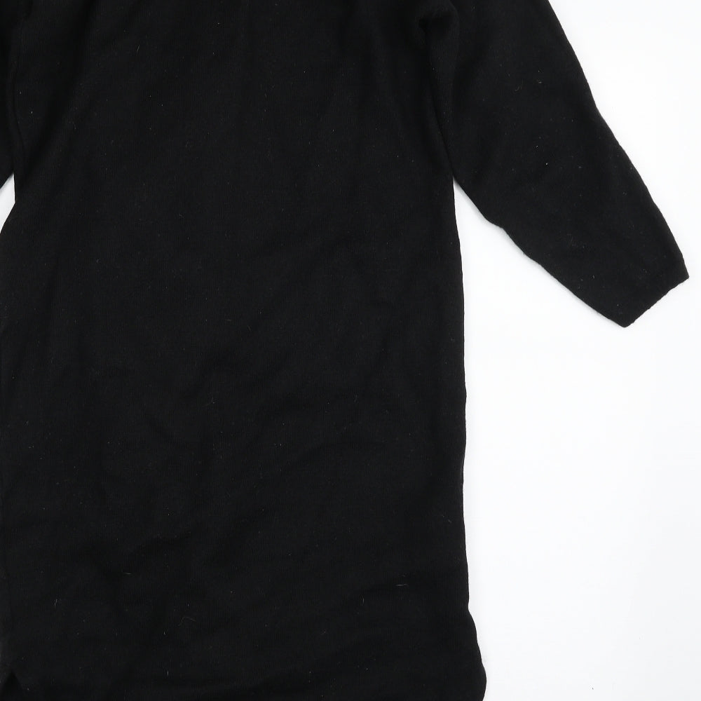 4 Me Collection Womens Black  Wool Jumper Dress  Size L  Round Neck Button - Shoulder Pads