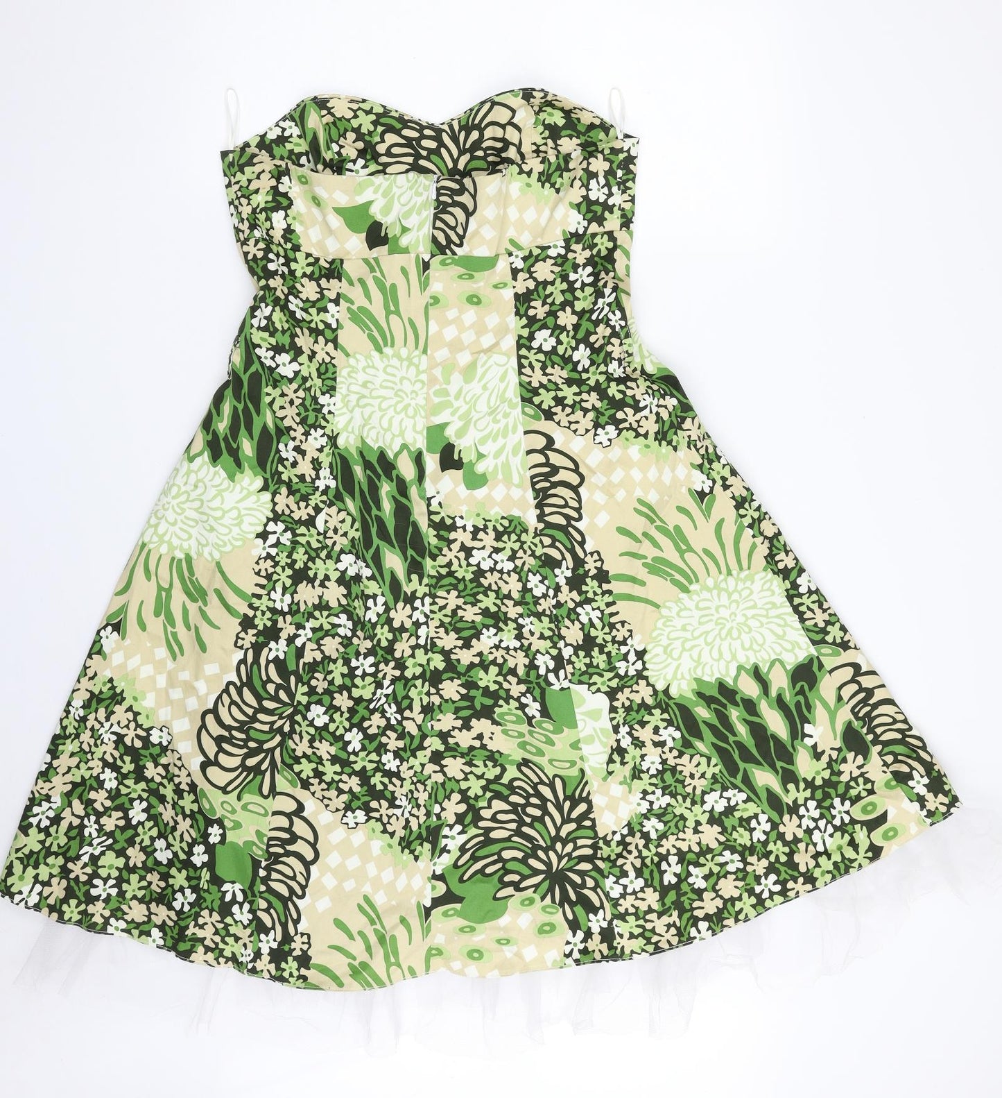 Miss Posh Womens Green Floral Cotton Fit & Flare  Size 14  Off the Shoulder Zip