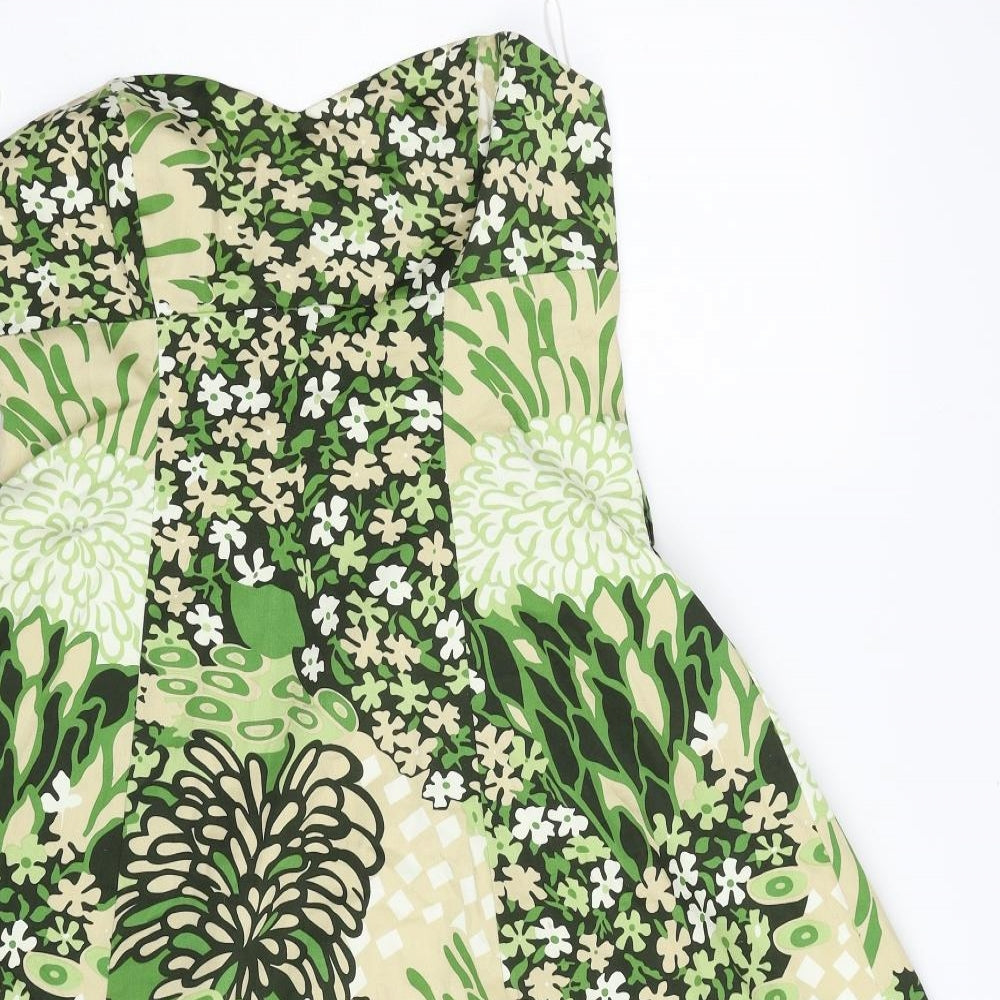 Miss Posh Womens Green Floral Cotton Fit & Flare  Size 14  Off the Shoulder Zip