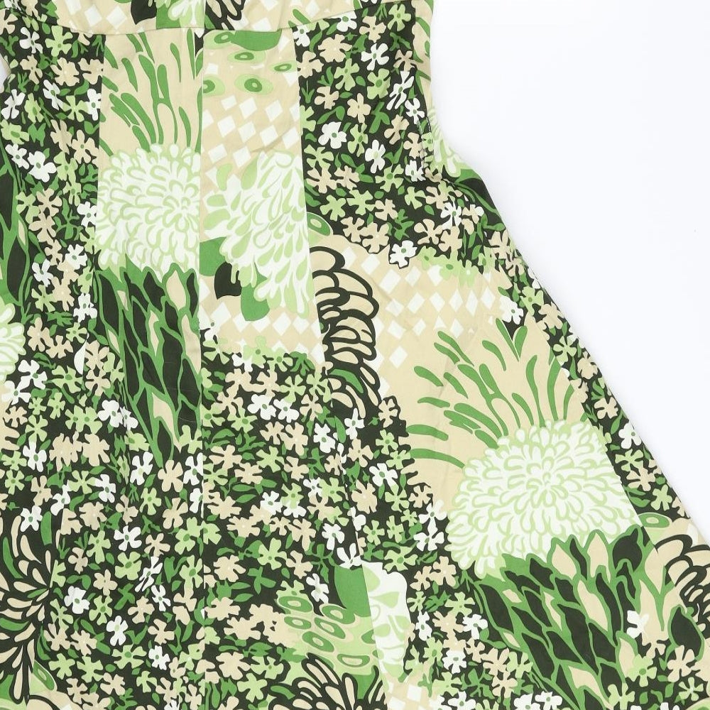 Miss Posh Womens Green Floral Cotton Fit & Flare  Size 14  Off the Shoulder Zip
