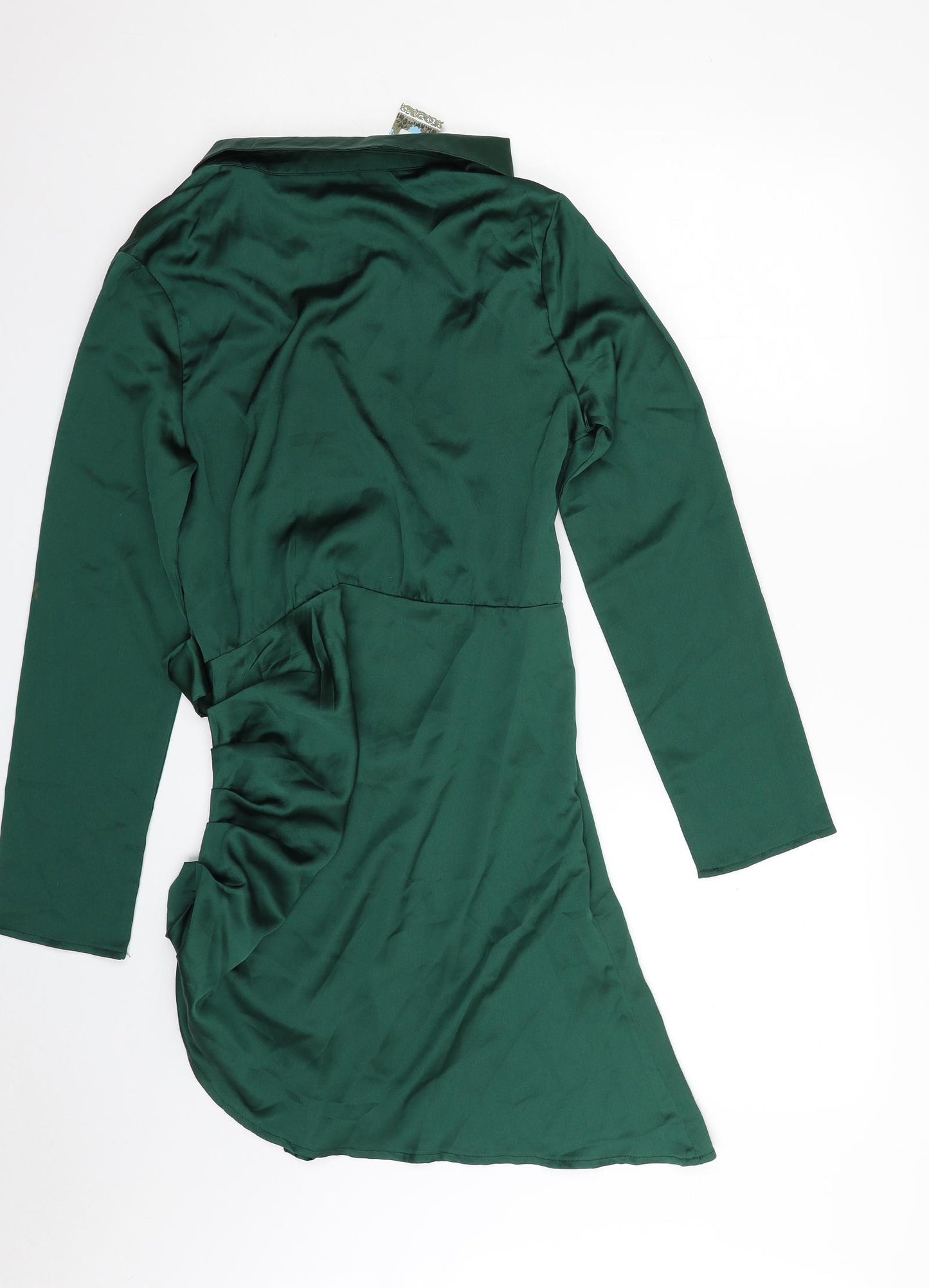 Boohoo Womens Green  Polyester Wrap Dress  Size 12  V-Neck Zip