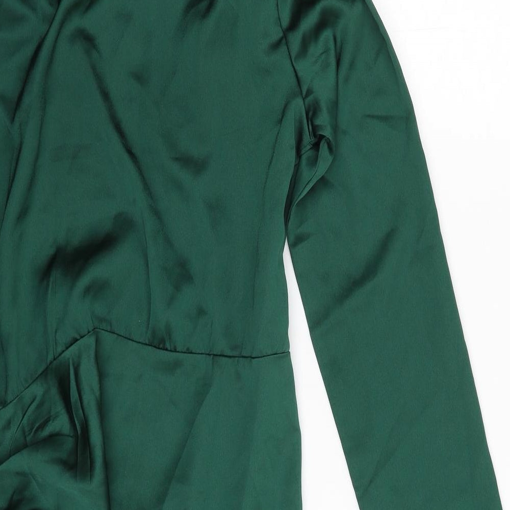 Boohoo Womens Green  Polyester Wrap Dress  Size 12  V-Neck Zip