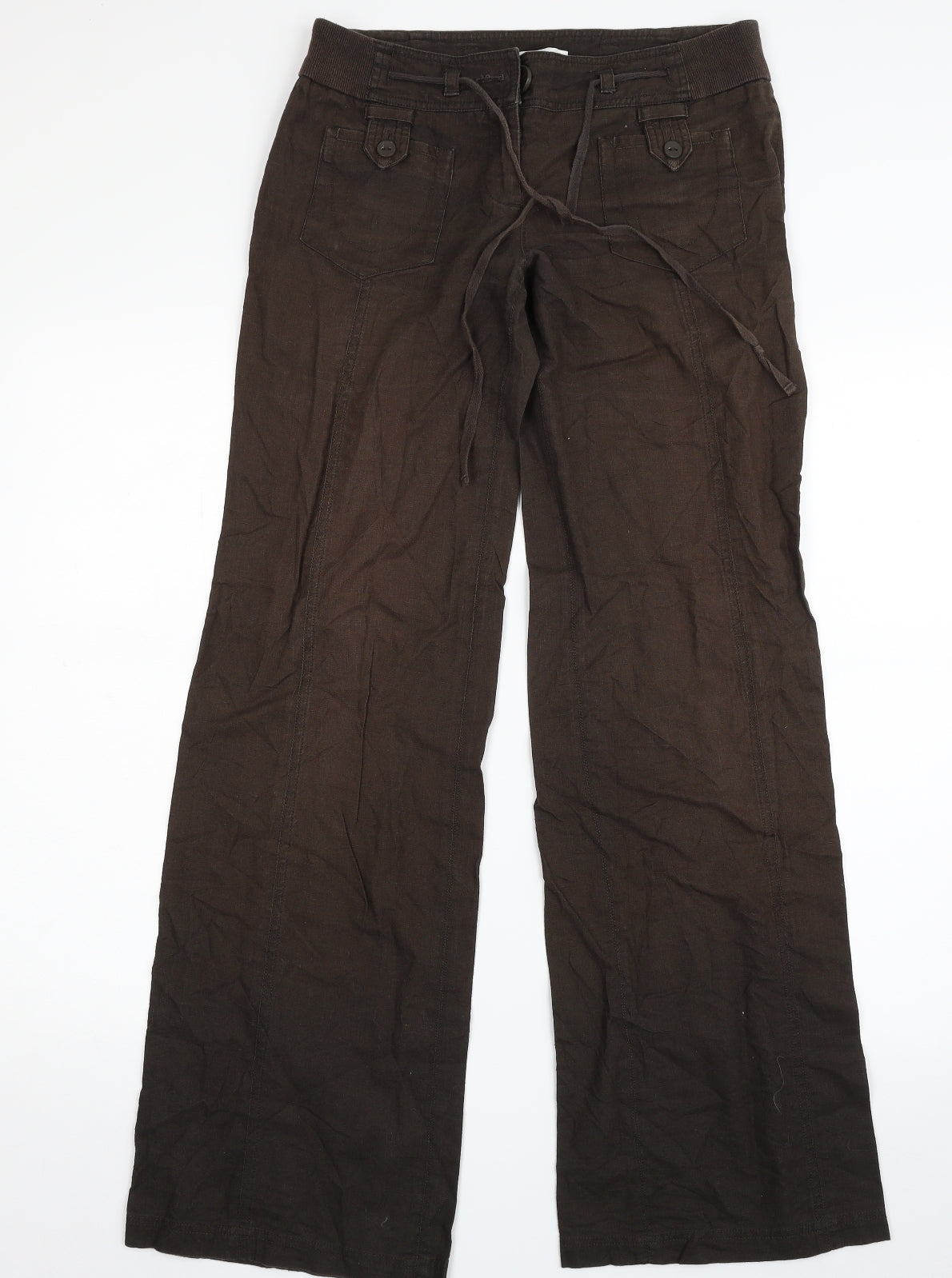 Promod Womens Brown  Linen Trousers  Size 8 L32 in Regular Zip
