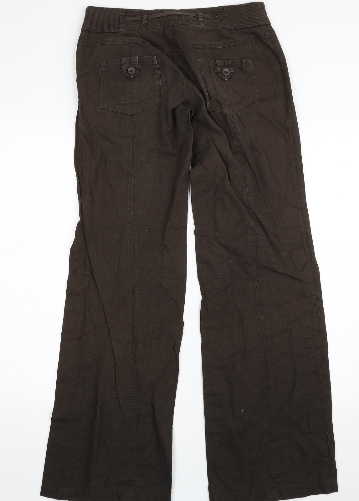 Promod Womens Brown  Linen Trousers  Size 8 L32 in Regular Zip