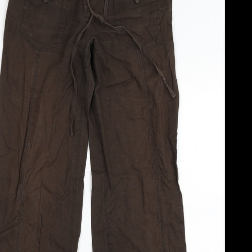 Promod Womens Brown  Linen Trousers  Size 8 L32 in Regular Zip