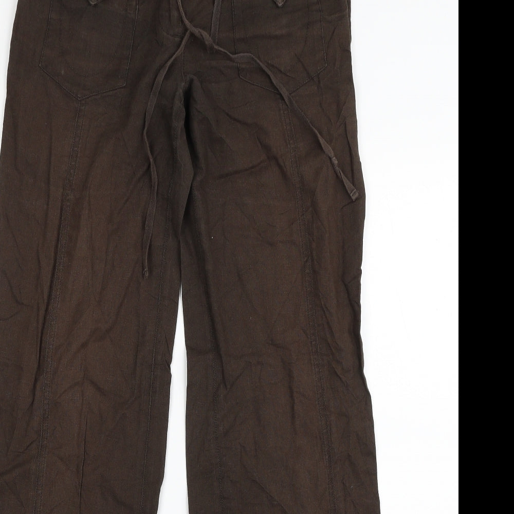Promod Womens Brown  Linen Trousers  Size 8 L32 in Regular Zip