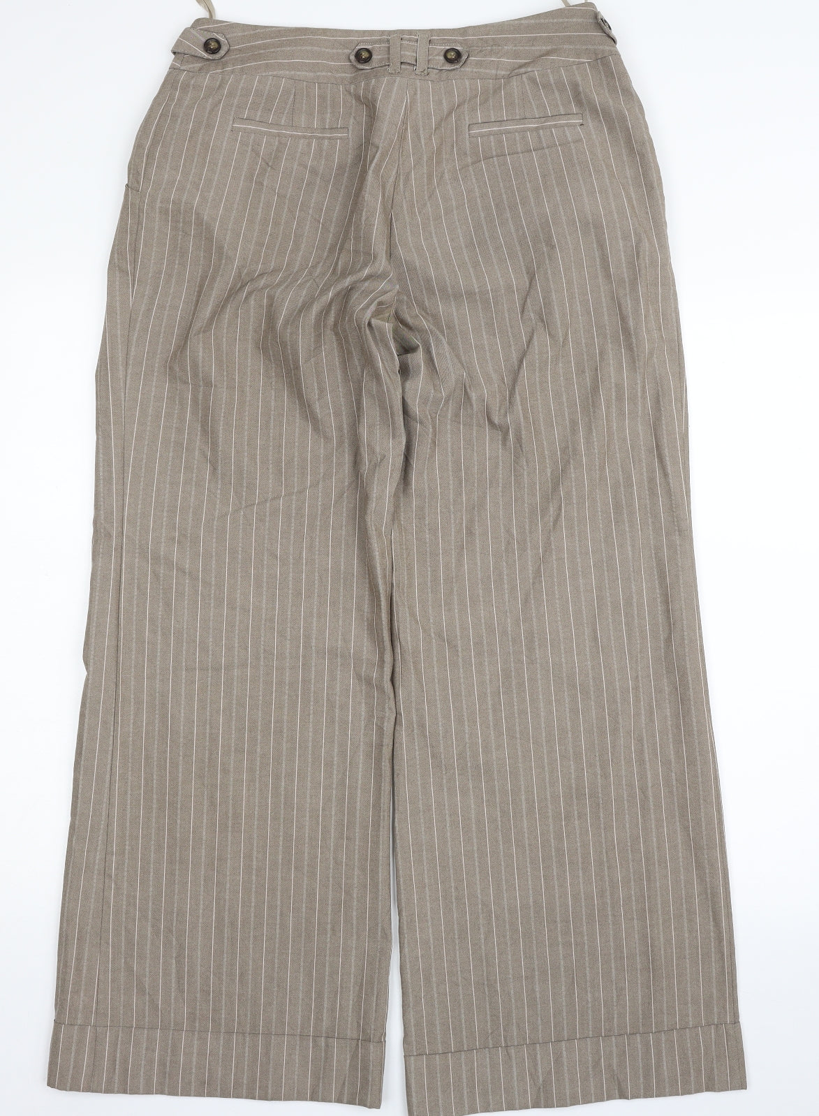 NEXT Womens Beige Striped Polyester Trousers  Size 12 L30 in Regular Zip