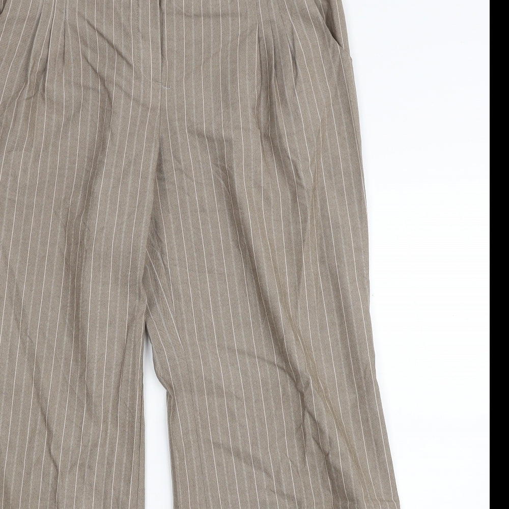 NEXT Womens Beige Striped Polyester Trousers  Size 12 L30 in Regular Zip