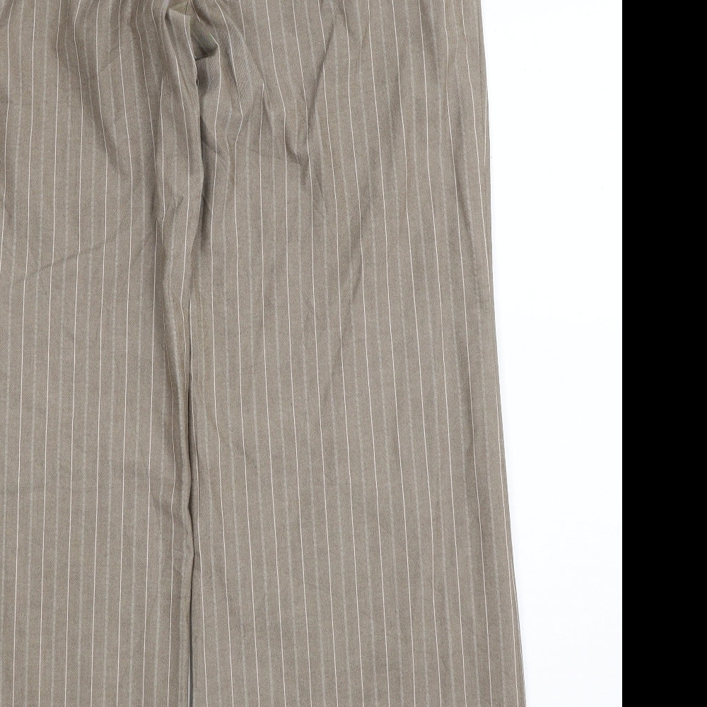 NEXT Womens Beige Striped Polyester Trousers  Size 12 L30 in Regular Zip