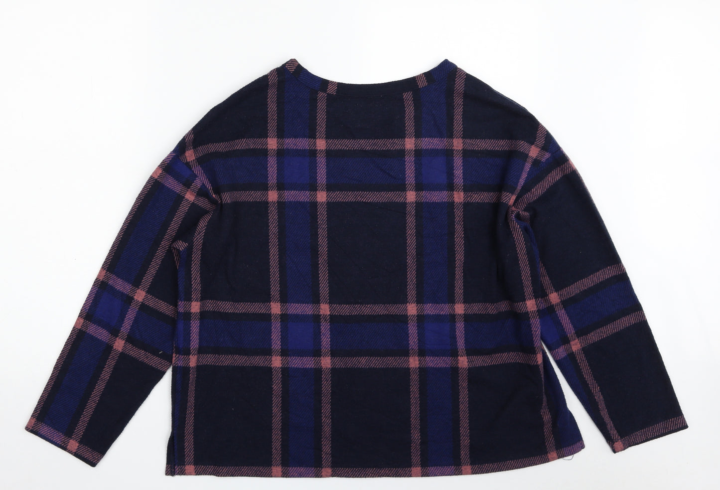 Marks and Spencer Womens Blue Plaid Polyester Pullover Sweatshirt Size 16   - Cropped