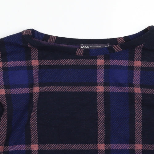 Marks and Spencer Womens Blue Plaid Polyester Pullover Sweatshirt Size 16   - Cropped