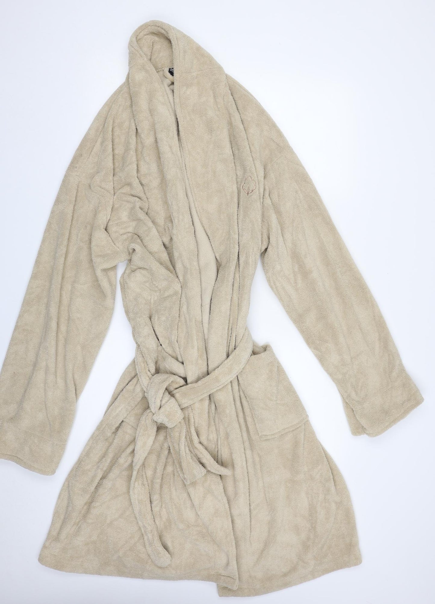 Cotton Traders Mens Beige Solid 100% Polyester  Robe Size XL  Tie - Size XL/2XL