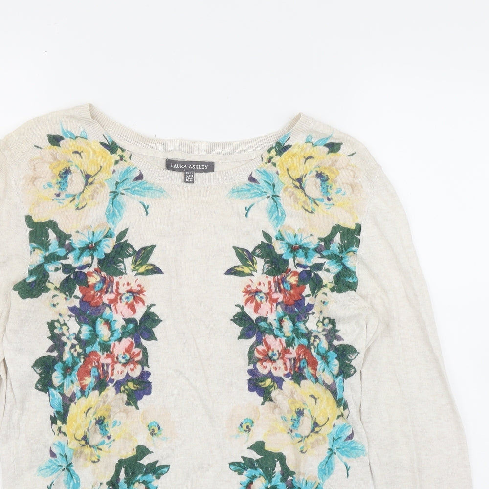 Laura Ashley Womens Beige Round Neck  Cotton Pullover Jumper Size 12