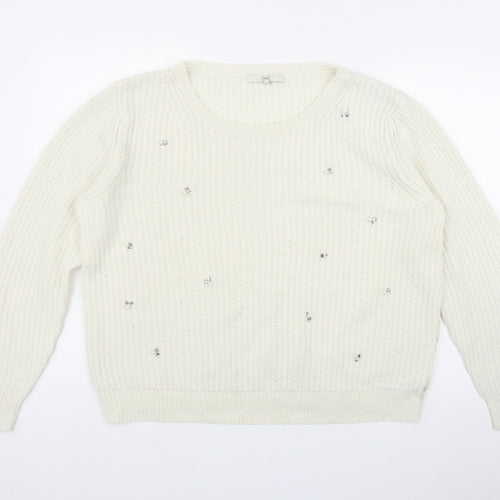 NEXT Womens Ivory Round Neck  Acrylic Pullover Jumper Size 18