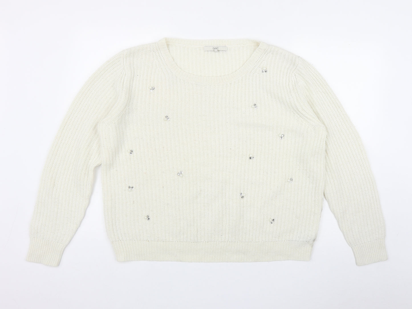 NEXT Womens Ivory Round Neck  Acrylic Pullover Jumper Size 18