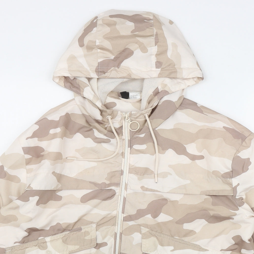 H&M Womens Beige Camouflage  Rain Coat Jacket Size S  Zip