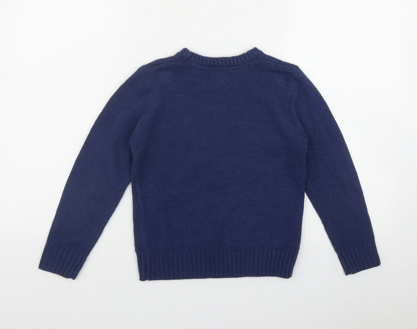Festive fun Boys Blue Round Neck  Acrylic Pullover Jumper Size 7-8 Years   - 'Merry T-Rexmas'