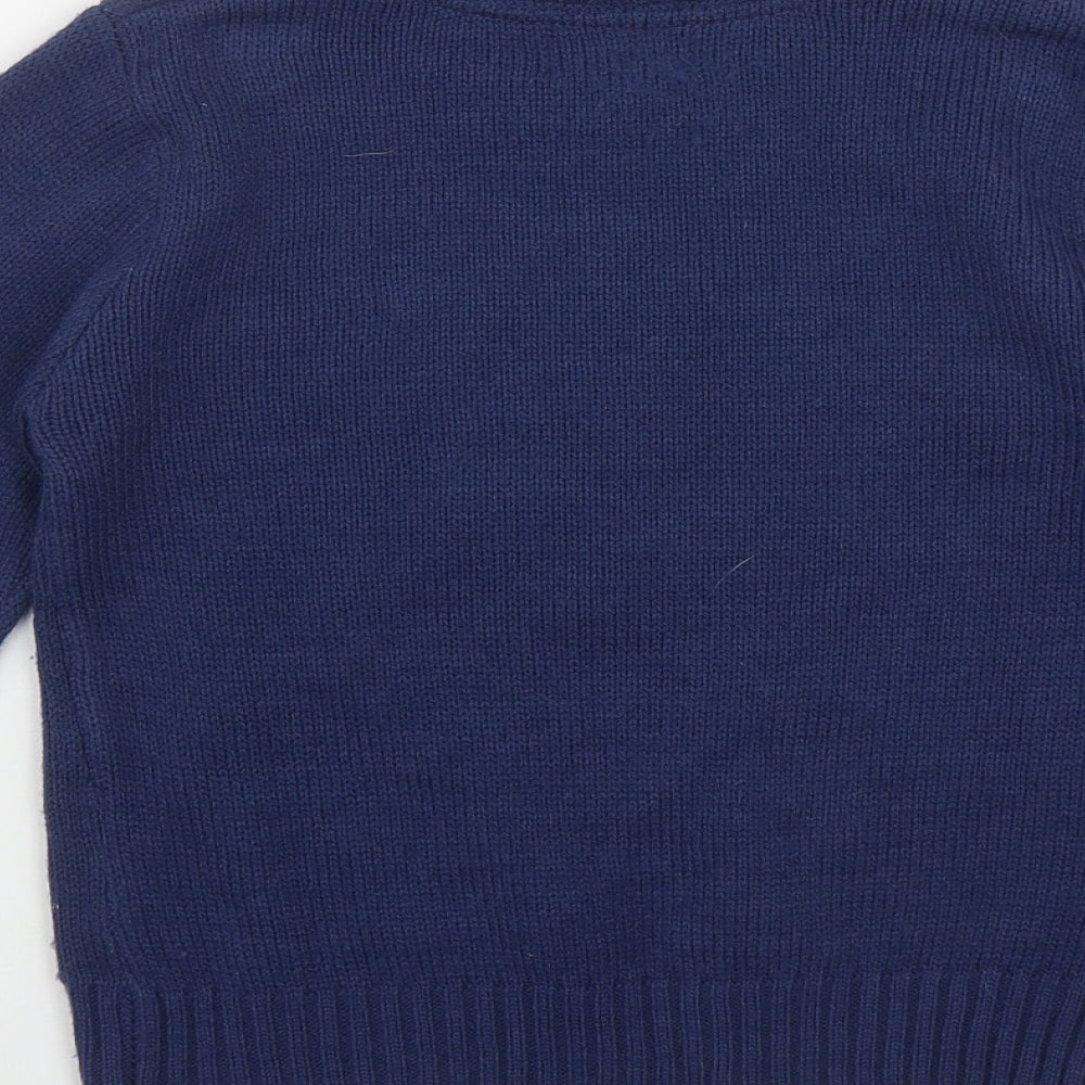 Festive fun Boys Blue Round Neck  Acrylic Pullover Jumper Size 7-8 Years   - 'Merry T-Rexmas'