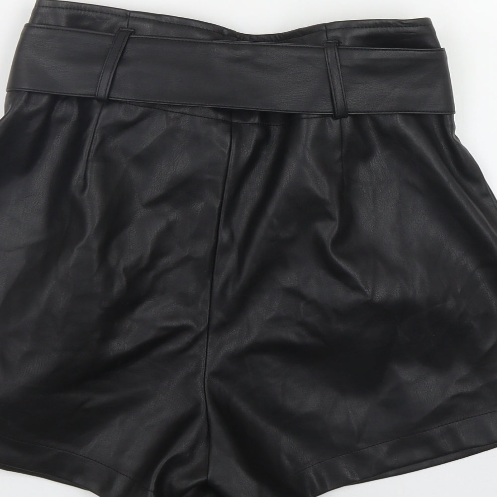 Primark Womens Black  Polyester Paperbag Shorts Size 8 L7 in Regular Zip