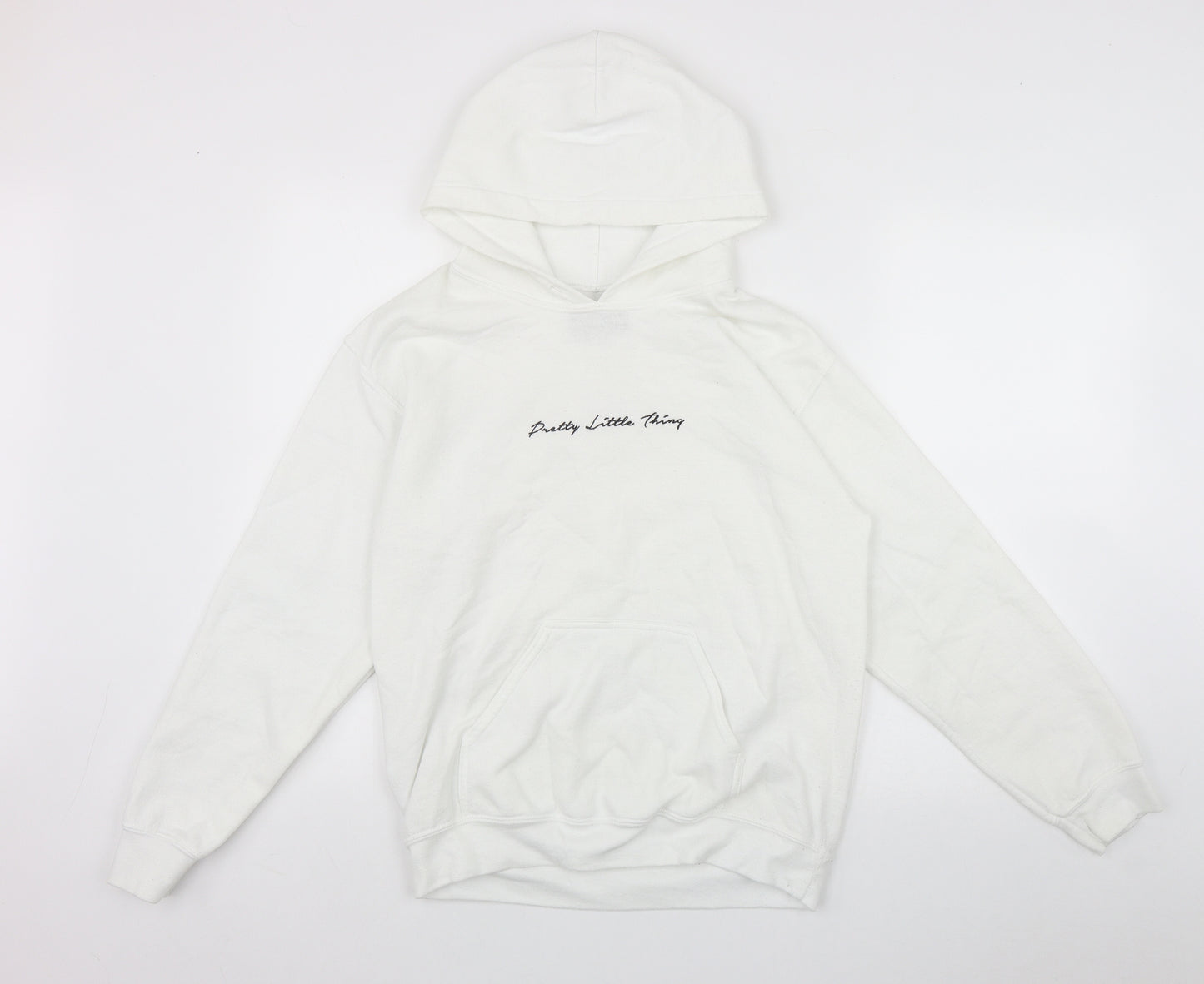 PRETTYLITTLETHING Womens White  Cotton Pullover Hoodie Size S